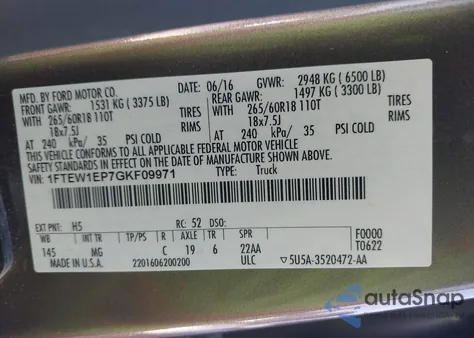 2016 Ford F-150 Xlt from USA, damaged, VIN 1FTEW1EP7GKF09971